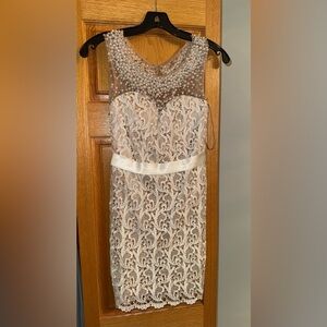 Dave & Johnny Cream Lace Mini Dress with Pearl Accents